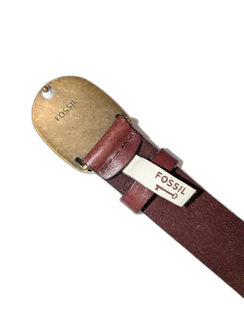 VINTAGE Fossil | Size Large Brown Leather Belt w Brass/Antique Gold Tone Buckle